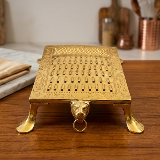 Antique Brass Decorative Grater | Heavy-Gauge Kitchen Grater Tabletop Accent | Made in 1980