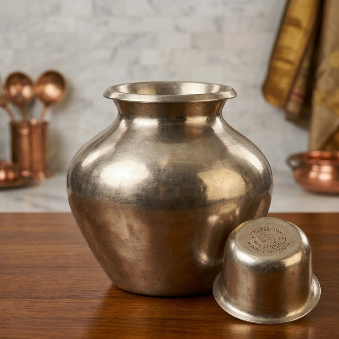 Antique Brass Silver-Coated Kalash with Pyala | Heavy-Gauge Ceremonial Vessel | Made in 1973