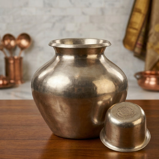 Antique Brass Silver-Coated Kalash with Pyala | Heavy-Gauge Ceremonial Vessel | Made in 1973