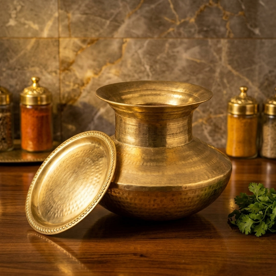 Antique Brass Pot with Lid and Planter | Heavy-Gauge Decorative Vessel | Made in 1970