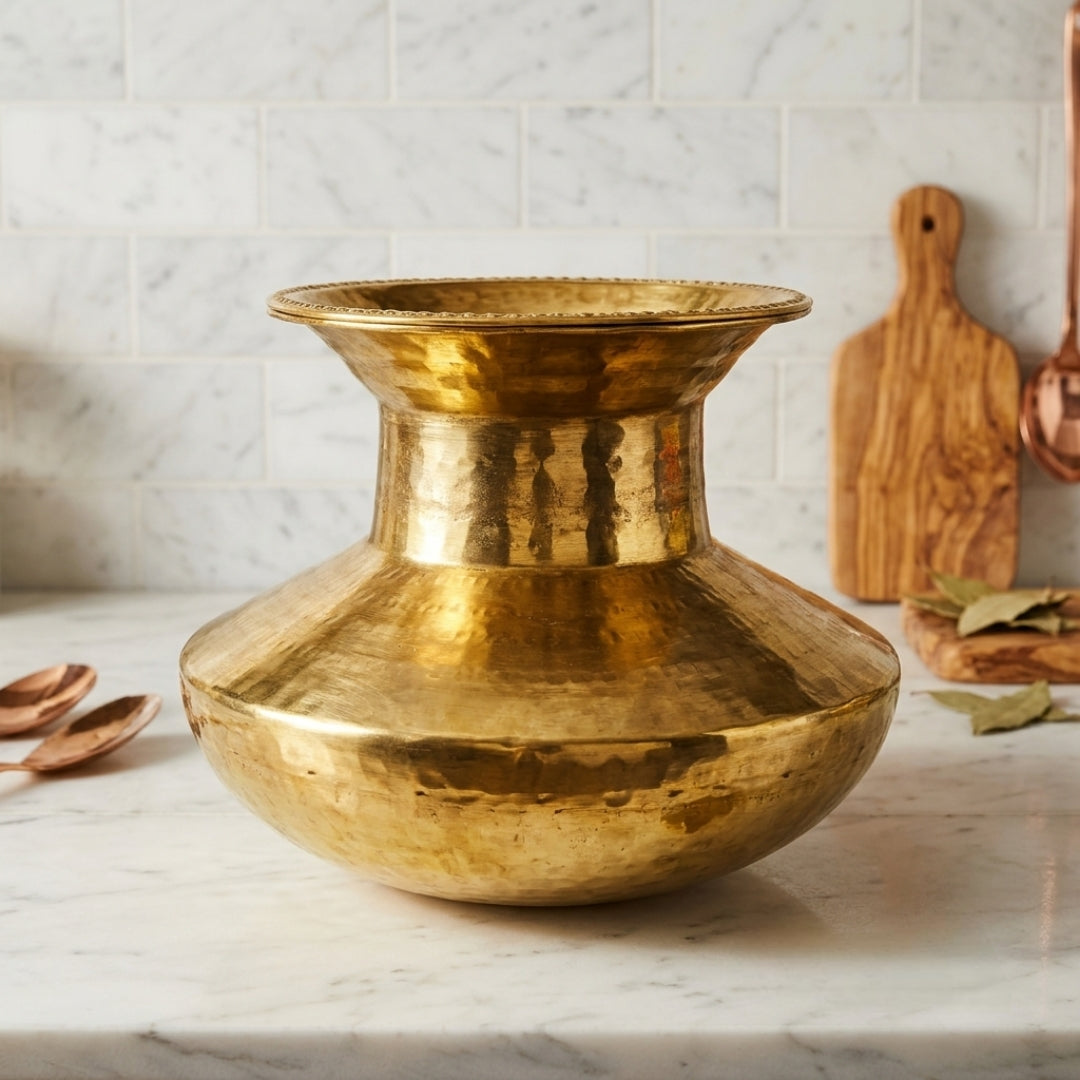 Antique Brass Pot with Lid and Planter | Heavy-Gauge Decorative Vessel | Made in 1970