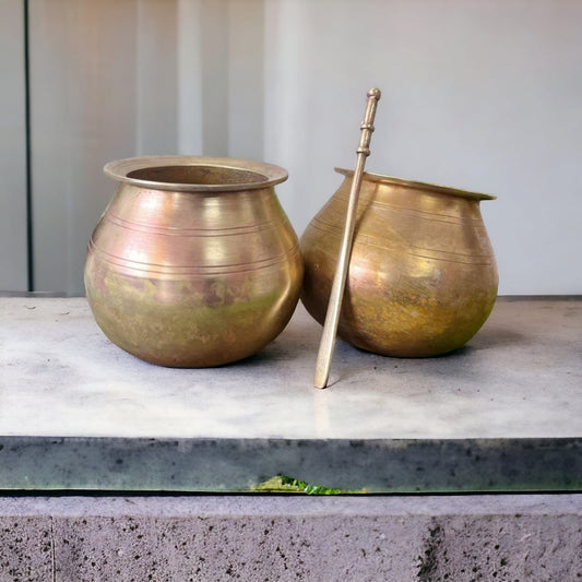 Brass Bowl With Stick - Antique Kalash In Pair