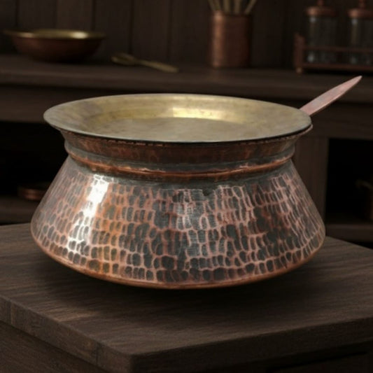 1986 Antique Copper Cooking Pot with Spoon and Brass Lid | Classic Copper Kitchen Collectible