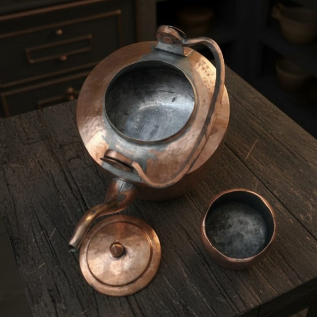 1984 Antique Copper Kettle with Glass | Copper Serveware Collectible