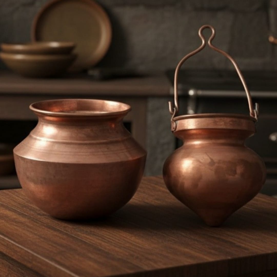 1980 Antique Copper Kalash in Pair | Copper Water Vessels Set