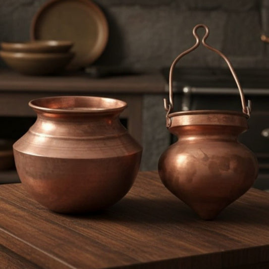 1980 Antique Copper Kalash in Pair | Copper Water Vessels Set