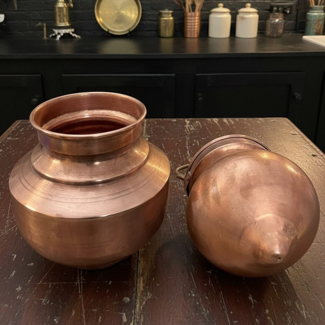 1980 Antique Copper Kalash in Pair | Copper Water Vessels Set