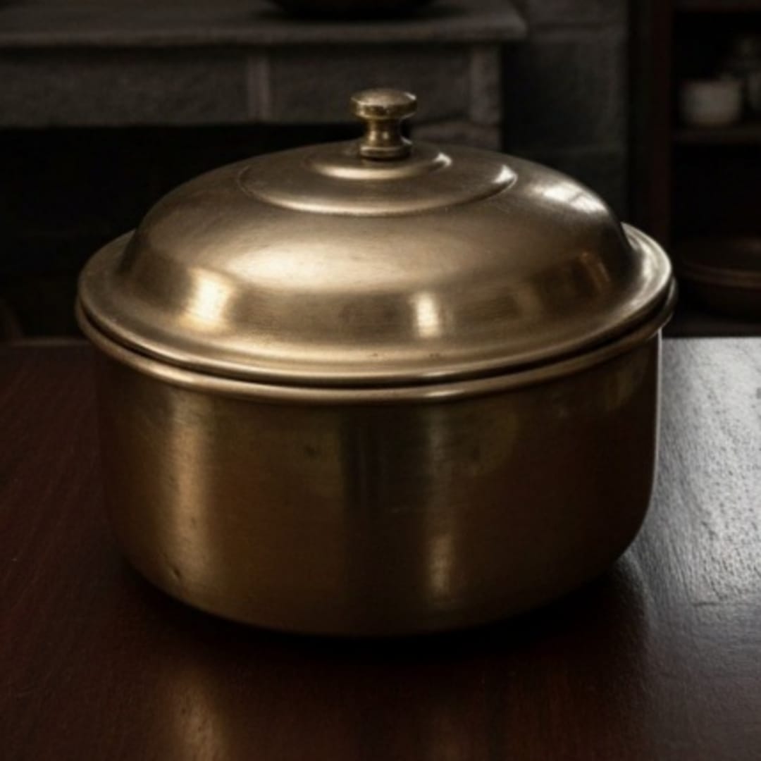 1982 Antique Brass Chapati Box | Traditional Brass Storage Container