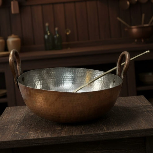 1976 Antique Copper Kadai with Brass Ladle | Traditional Copper Cooking Set