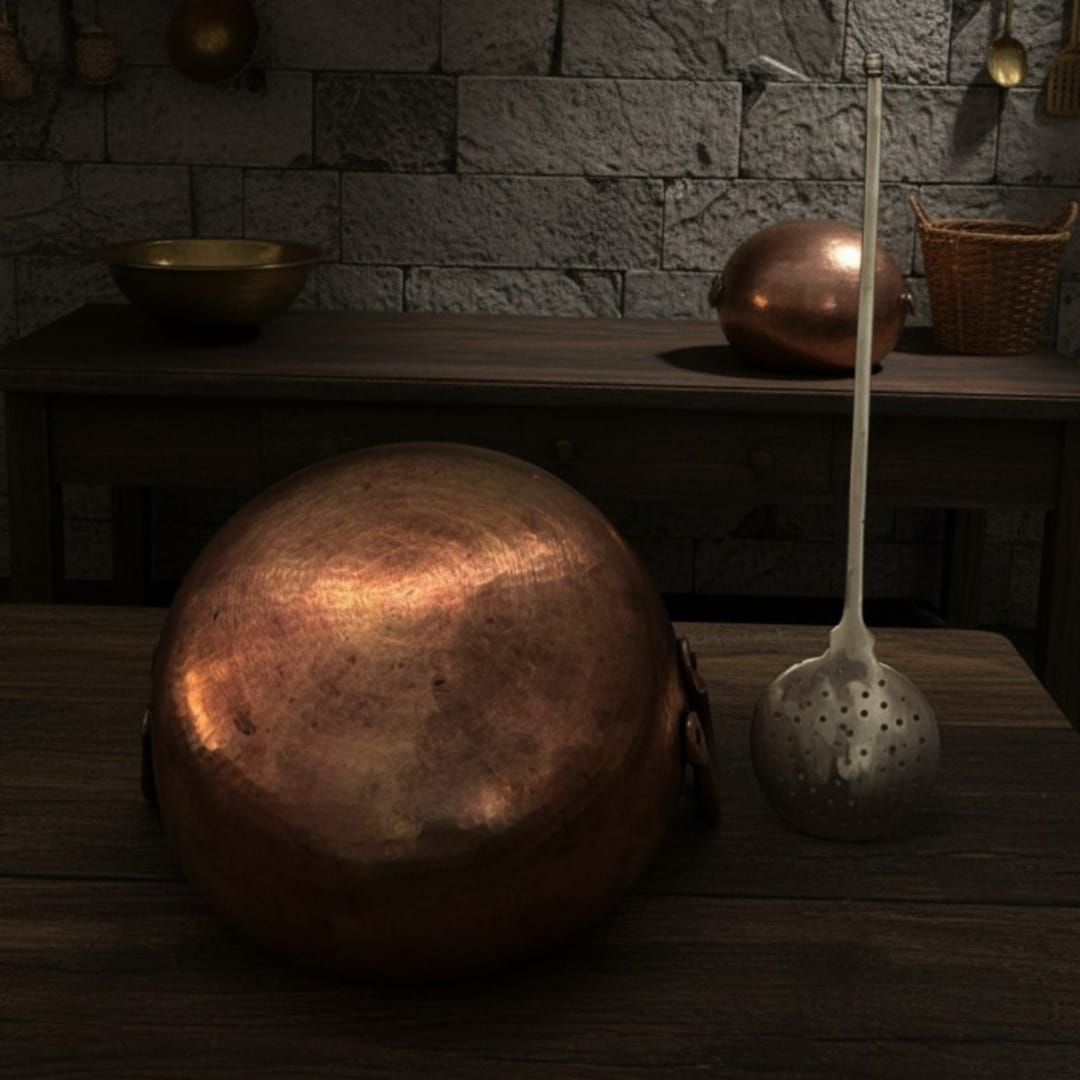 1976 Antique Copper Kadai with Brass Ladle | Traditional Copper Cooking Set