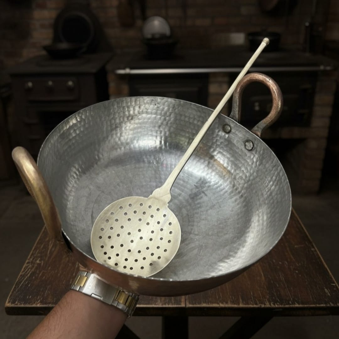 1976 Antique Copper Kadai with Brass Ladle | Traditional Copper Cooking Set