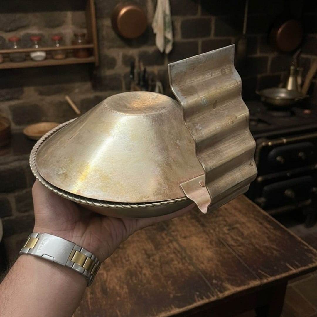 1990 Antique Brass Serving Bowl with Spoons & Ladle | Brass Tableware Set - Bombay Antiques