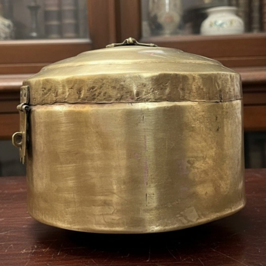 1971 Antique Brass Kadi Dabba | Large Brass Kadi Dabba Storage Vessel