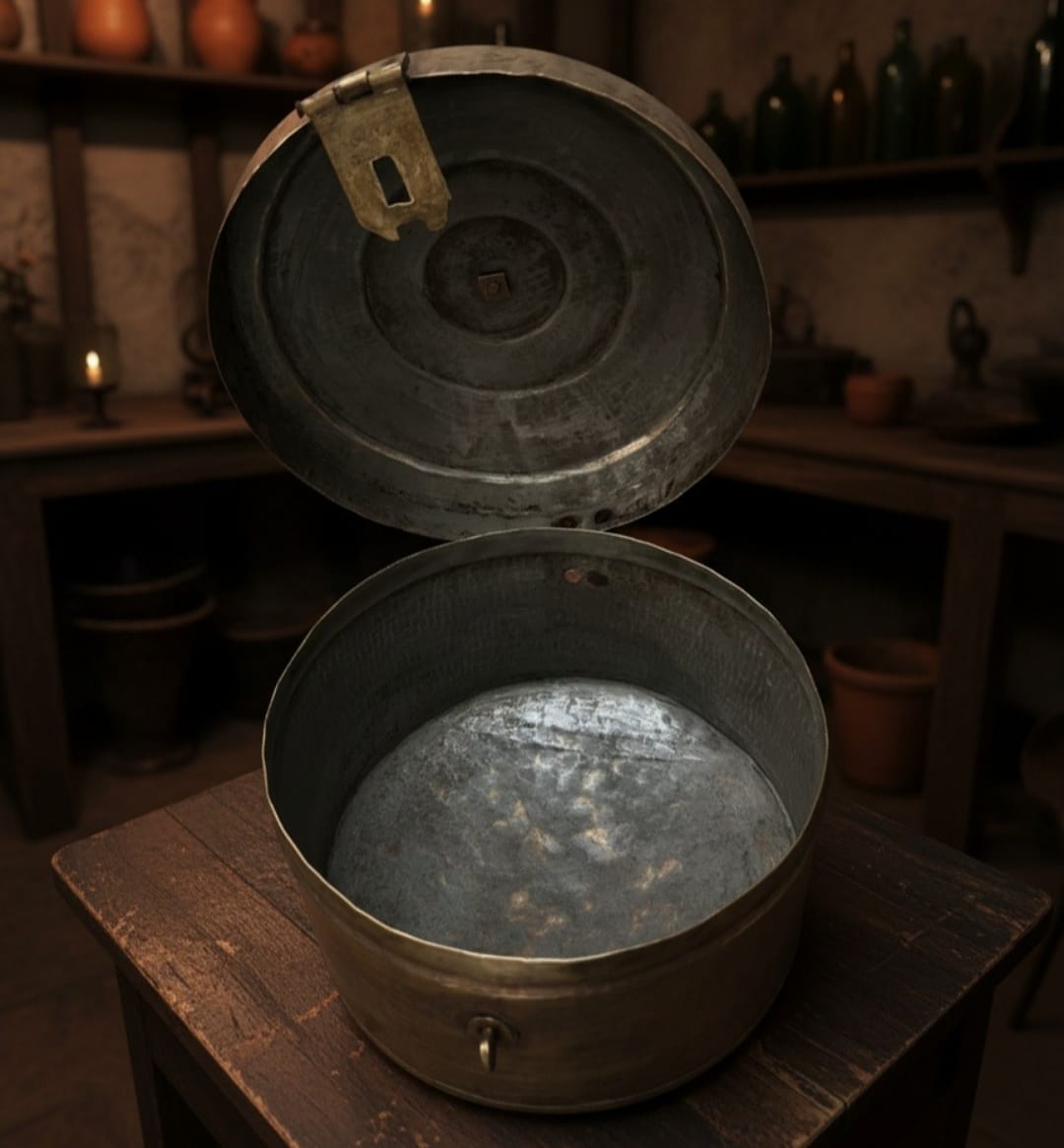 1971 Antique Brass Kadi Dabba | Large Brass Kadi Dabba Storage Vessel