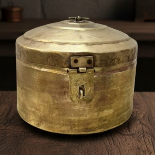 1971 Antique Brass Kadi Dabba | Large Brass Kadi Dabba Storage Vessel