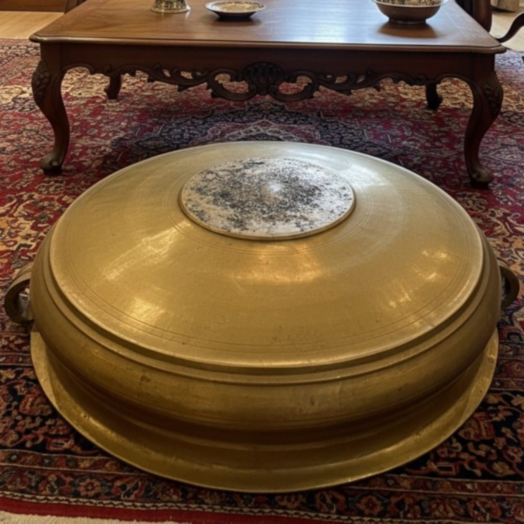 1975 Antique Brass Heavy Urli | Monumental Floral Water Bowl