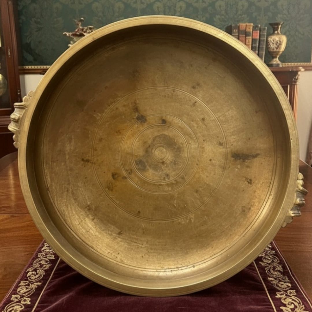 1975 Antique Brass Heavy Urli | Monumental Floral Water Bowl