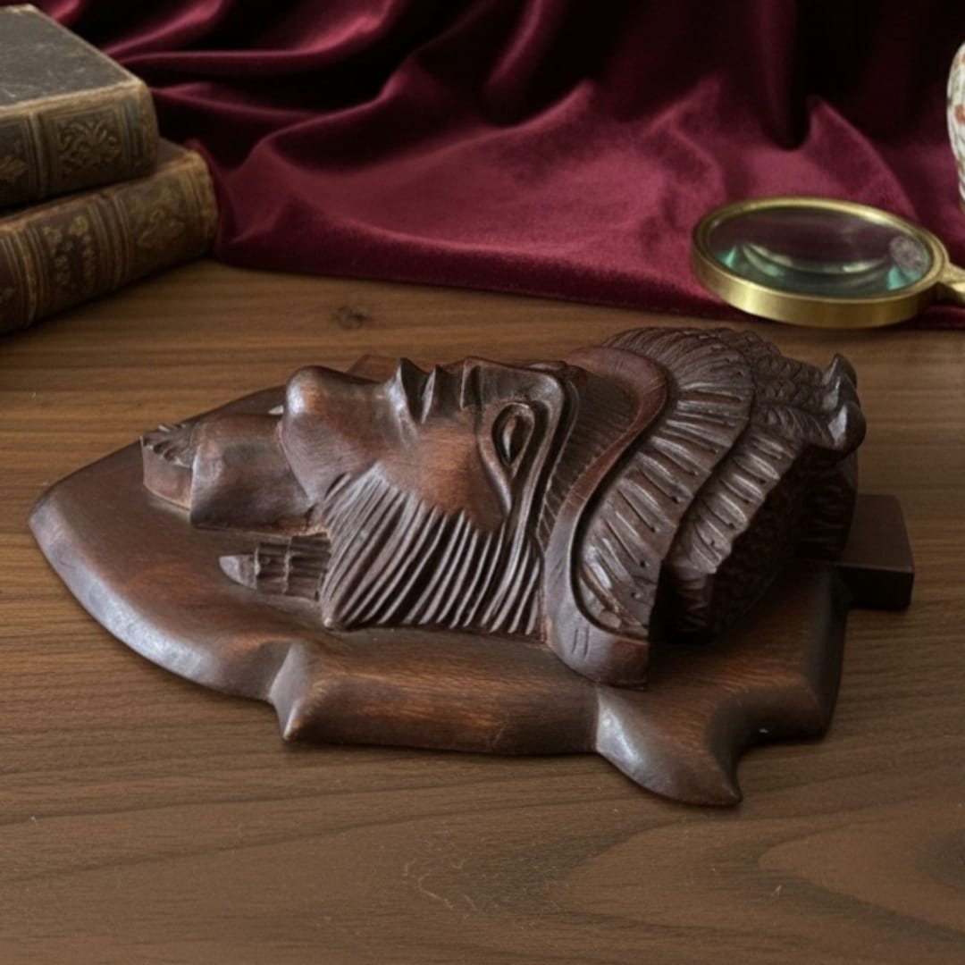 1978 Antique Teakwood Head | Carved Sculptural Accent