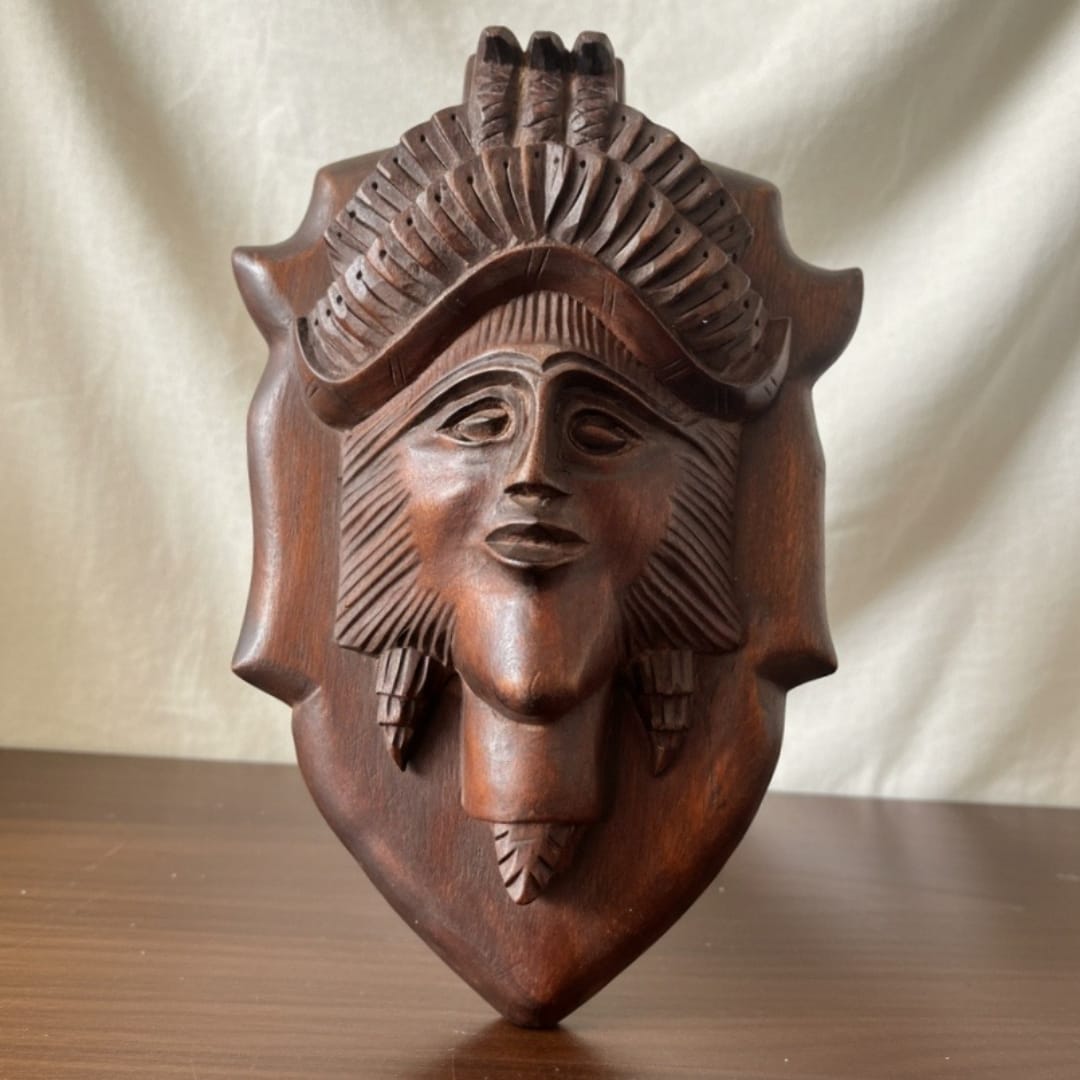 1978 Antique Teakwood Head | Carved Sculptural Accent