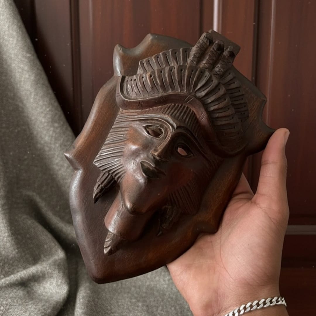 1978 Antique Teakwood Head | Carved Sculptural Accent