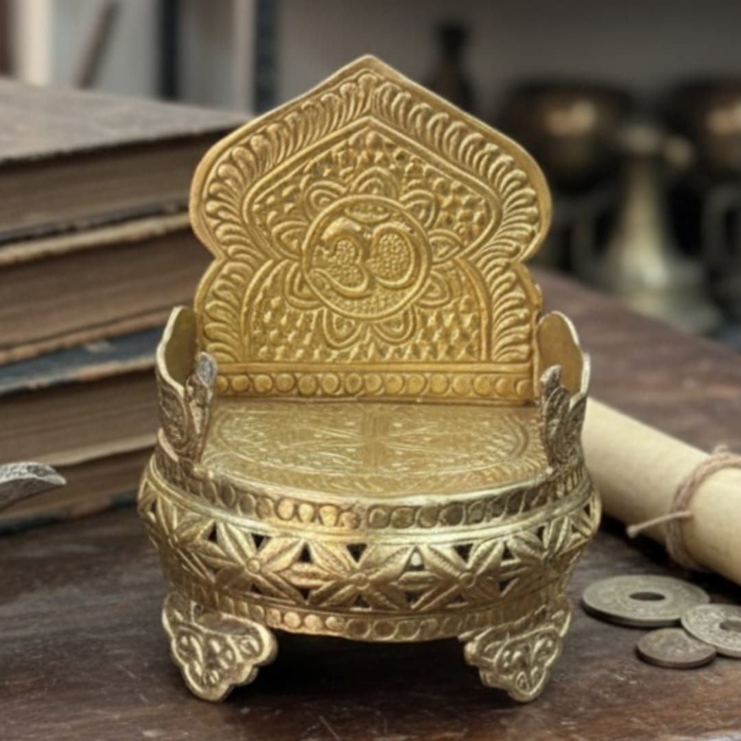 1990 Antique Brass Handmade Singhasan Small | Traditional Decorative Brass Throne