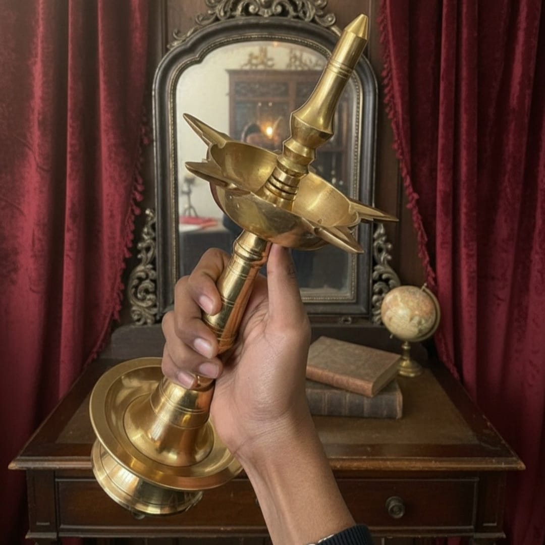 1981 Antique Brass Samay Diya Pair | Traditional South Indian Lamps