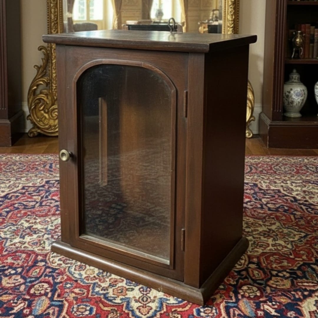1977 Antique Wooden Storage Cabinet | Compact Display Unit