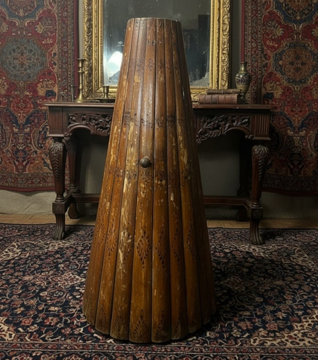 1976 Antique Bamboo Wooden Storage Cabinet | Tall Display Unit