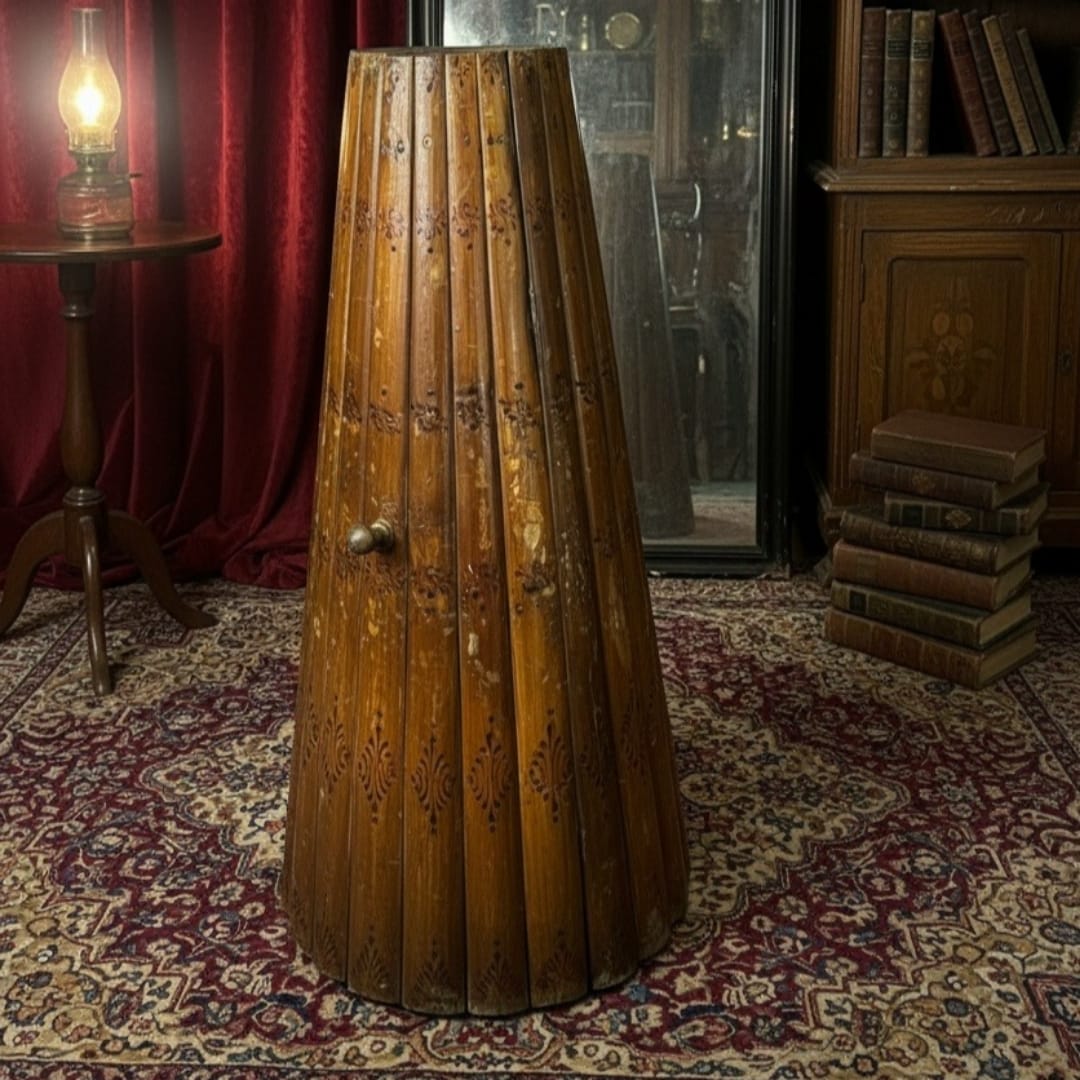 1976 Antique Bamboo Wooden Storage Cabinet | Tall Display Unit