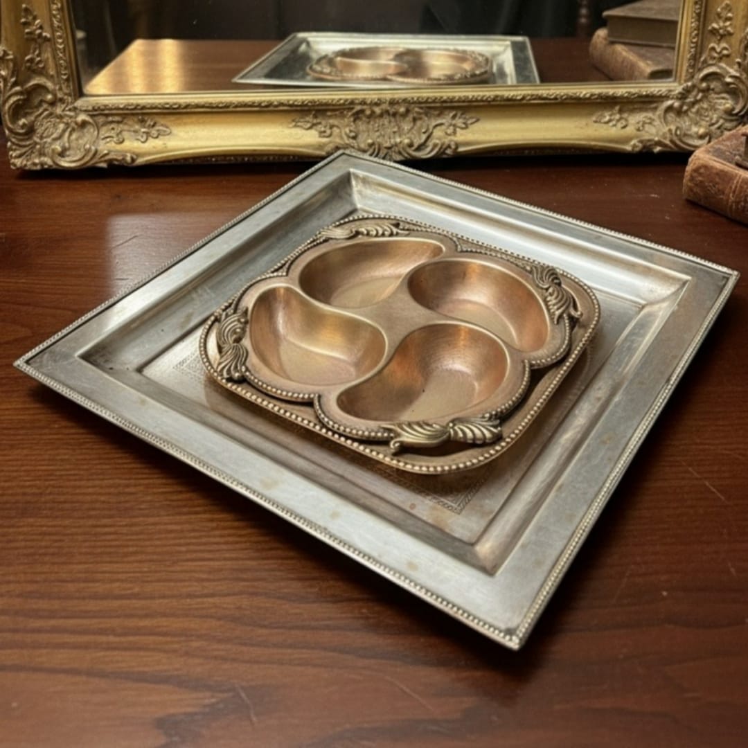 1989 Antique Brass Serving Tray Set of 3 | Solid Decorative Brass Trays