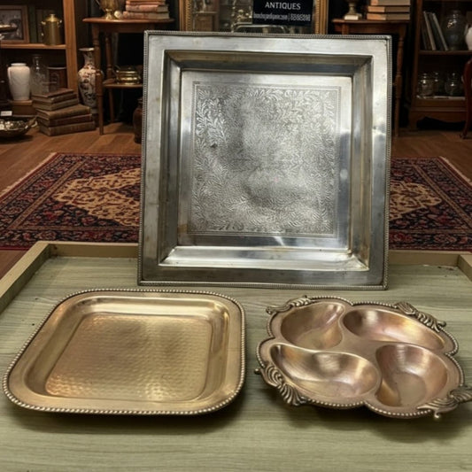 1989 Antique Brass Serving Tray Set of 3 | Solid Decorative Brass Trays