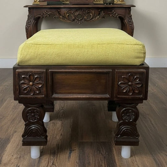 1984 Antique Teakwood Wooden Stool / Table | Solid Low Height Wooden Accent