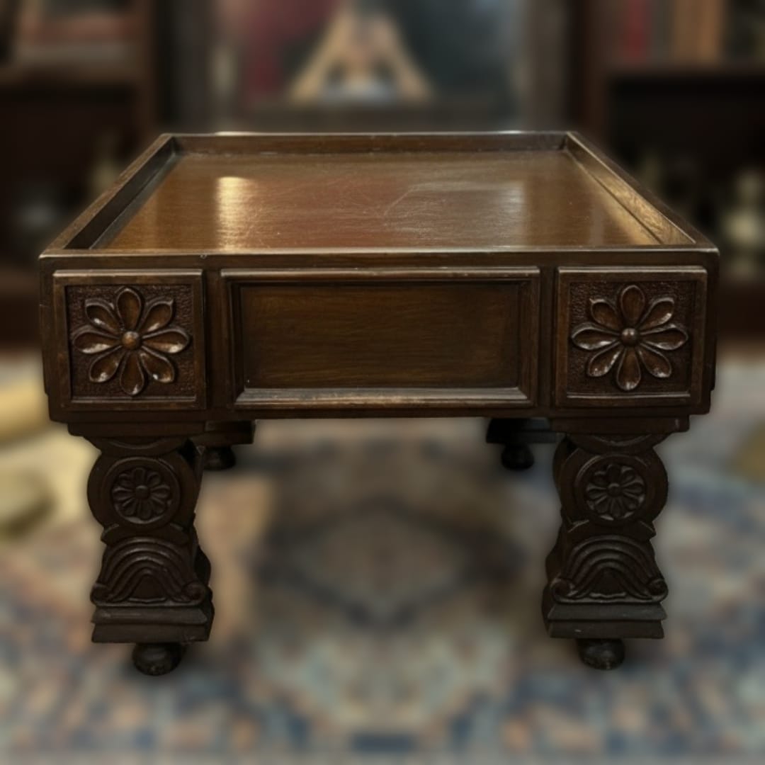 1984 Antique Teakwood Wooden Stool / Table | Solid Low Height Wooden Accent