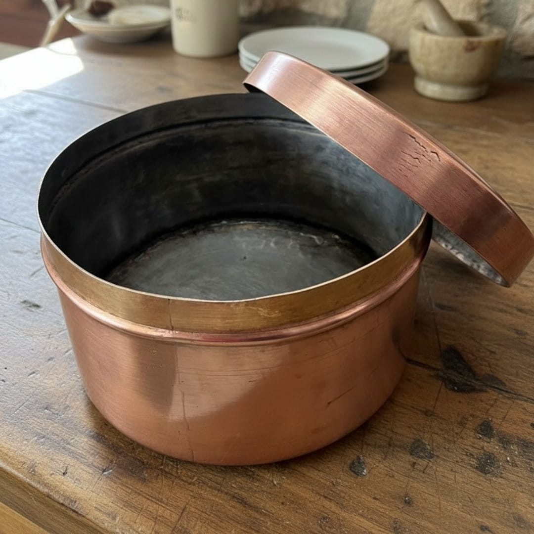 1983 Antique Brass Hammered Chapati Box | Heavy Brass Roti Storage Container