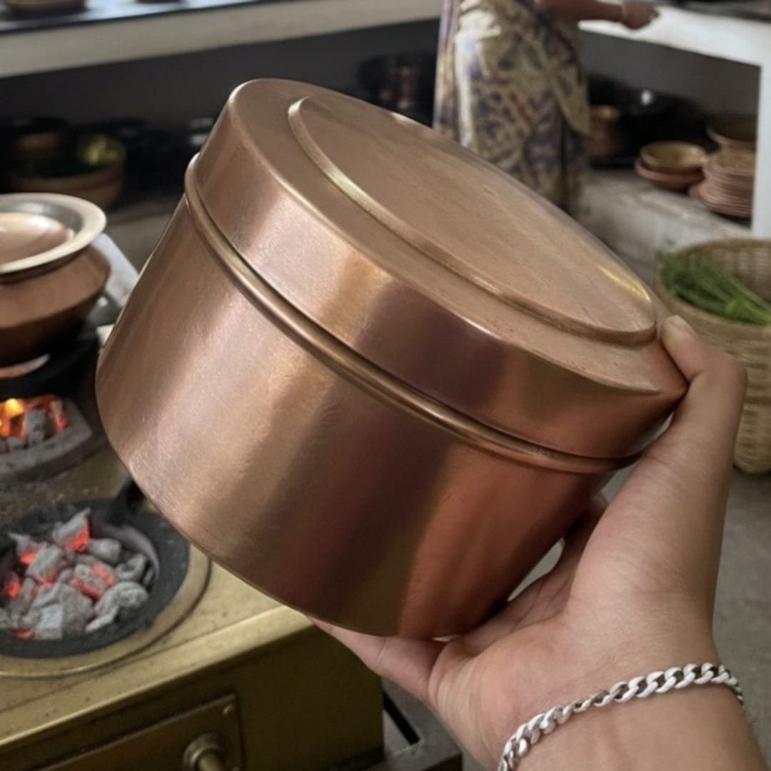 1983 Antique Brass Hammered Chapati Box | Heavy Brass Roti Storage Container