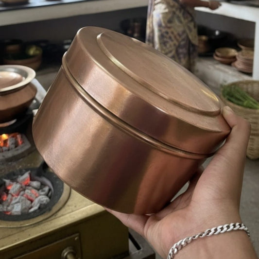 1983 Antique Brass Hammered Chapati Box | Heavy Brass Roti Storage Container