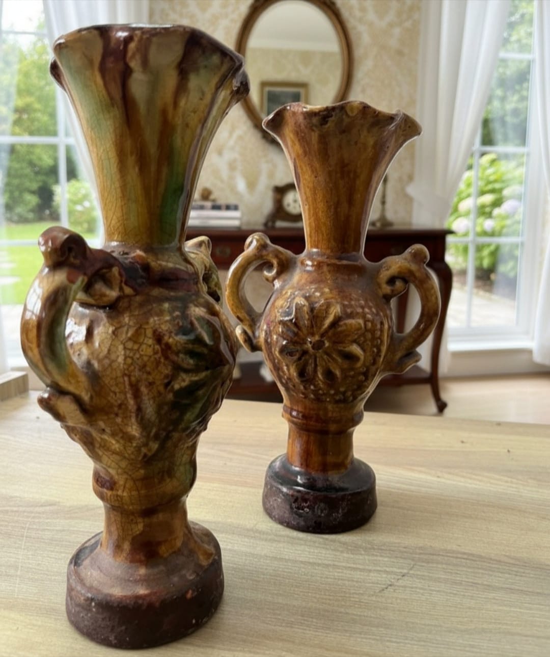 1986 Antique Ceramic Artifacts Vase Pair | Decorative Antique Display Vases