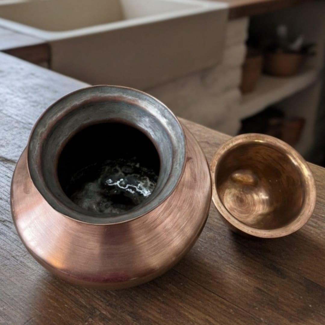 1979 Antique Brass Kalash with Pyala | Classic Brass Water Vessel Set