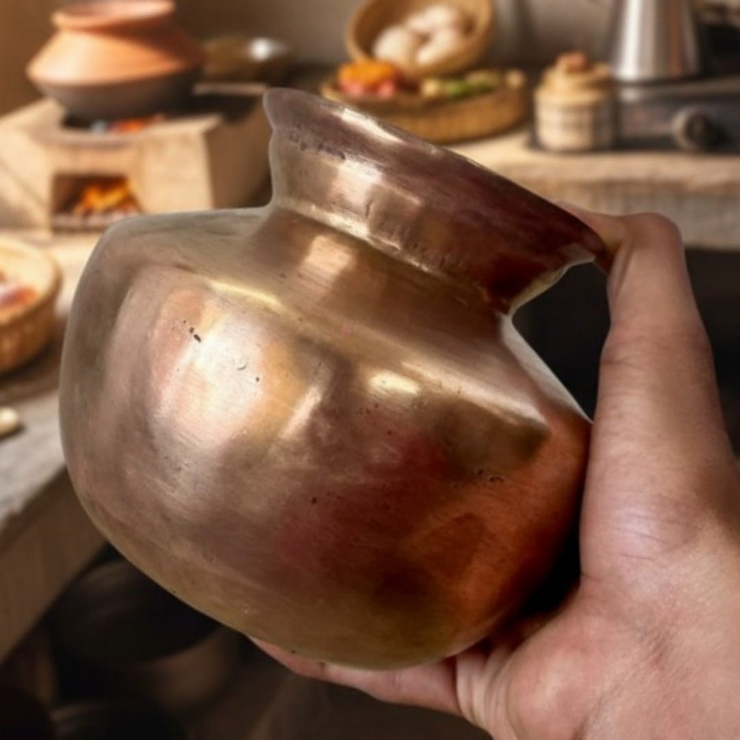 1979 Antique Brass Kalash with Pyala | Classic Brass Water Vessel Set