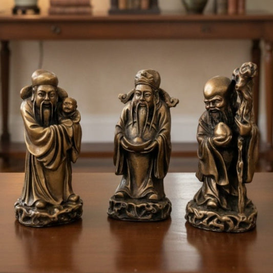 1997 Antique Terracotta Feng Shui Art Set of 3 | Elegant Decorative Trio