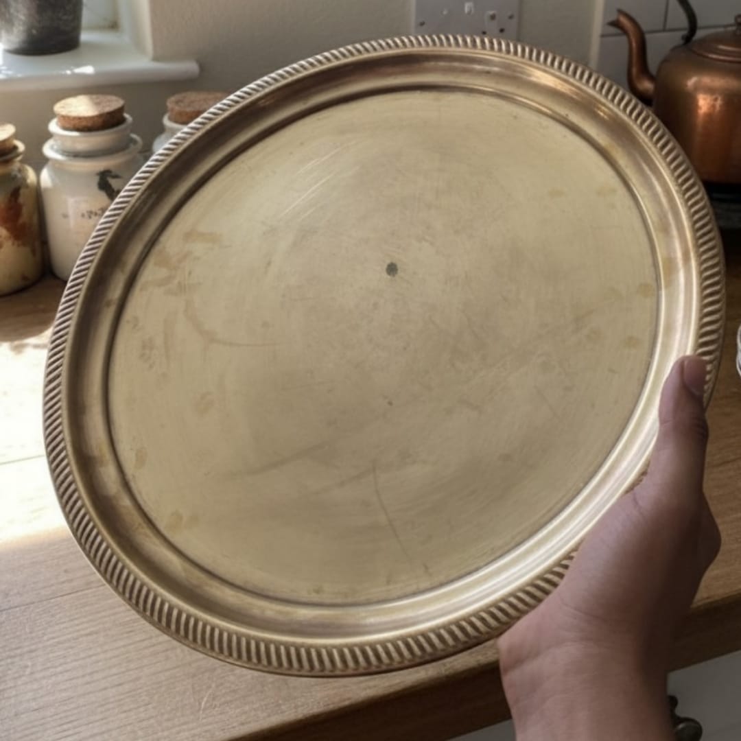 1981 Antique Brass Large Thaal | Heavy Brass Serving Plate