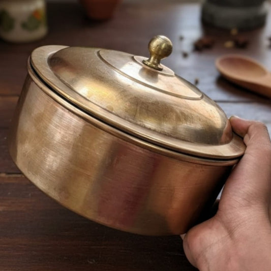 1983 Antique Brass Chapati Box | Traditional Brass Roti Container