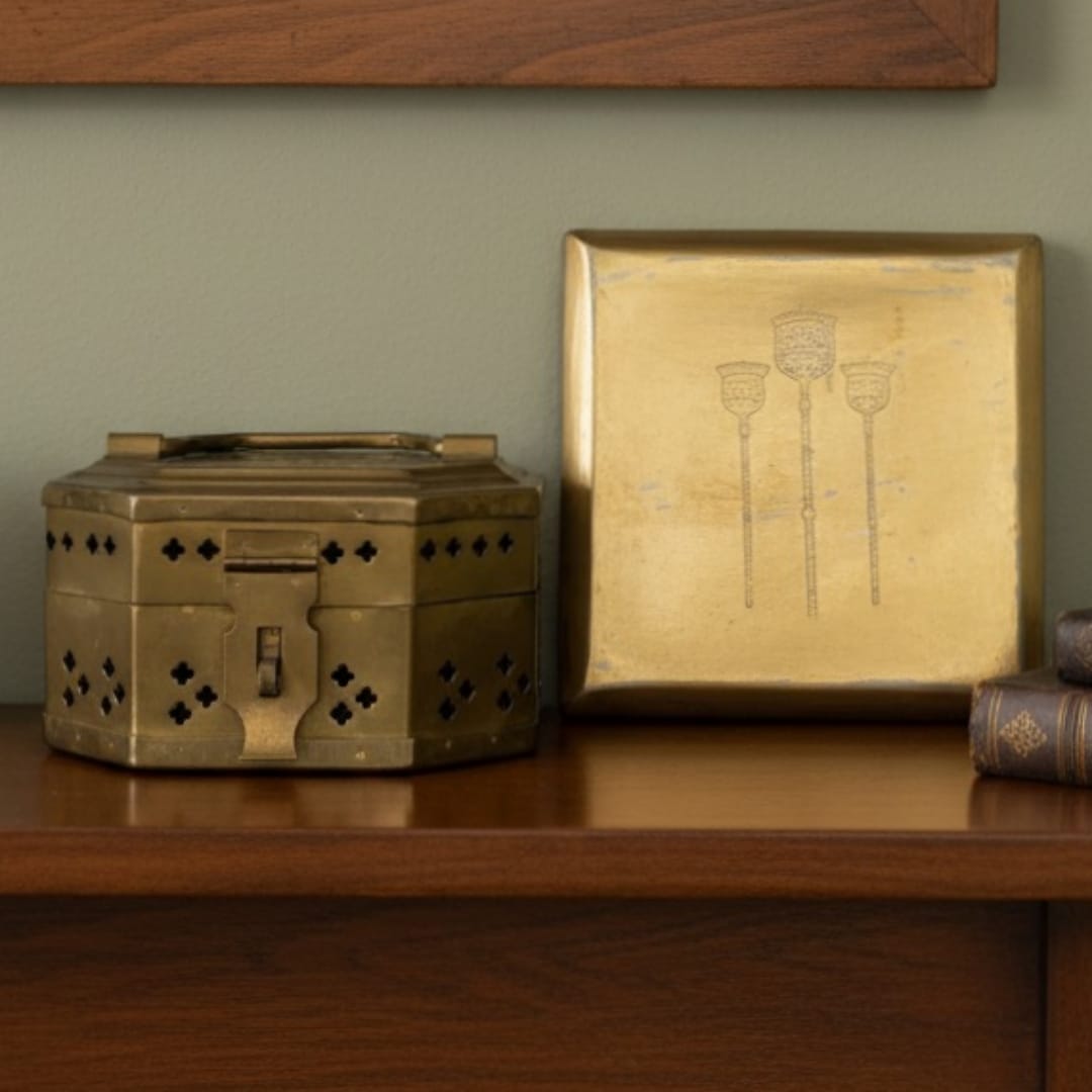 1992 Antique Brass Storage Boxes in Pair | Traditional Brass Containers