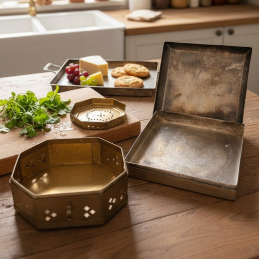 1992 Antique Brass Storage Boxes in Pair | Traditional Brass Containers