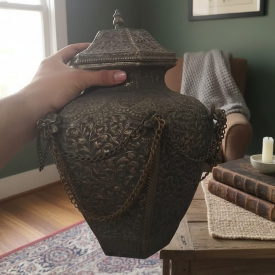 1987 Antique Brass Silver-Coated Rare Storage Box (Large) | Traditional Brass Container