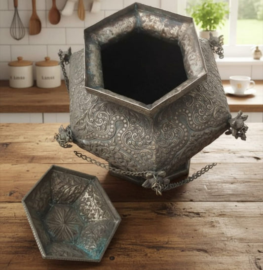 1987 Antique Brass Silver-Coated Rare Storage Box (Large) | Traditional Brass Container