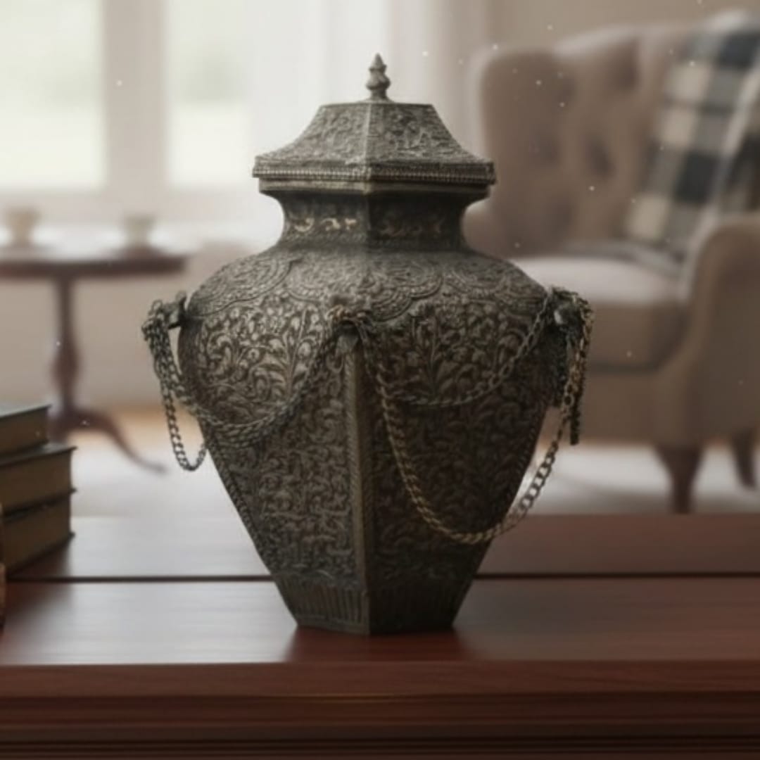 1987 Antique Brass Silver-Coated Rare Storage Box (Large) | Traditional Brass Container