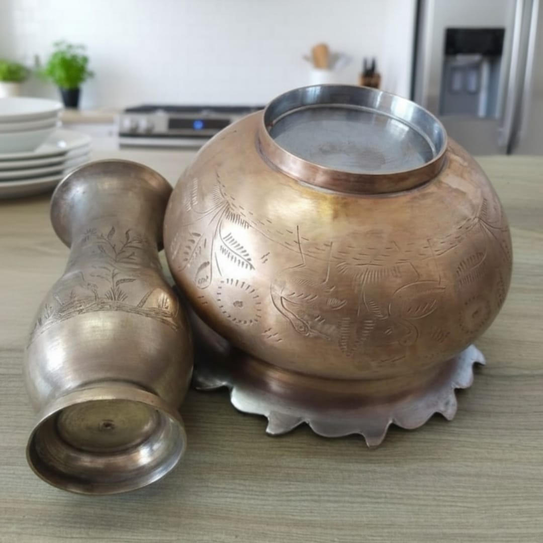 1986 Antique Brass Planters in Pair | Traditional Brass Plant Holders