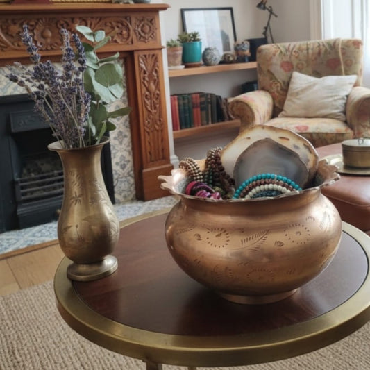 1986 Antique Brass Planters in Pair | Traditional Brass Plant Holders