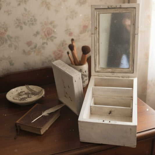 1950 Antique Teakwood White Makeup Box | Rare Traditional Wooden Makeup Storage Box